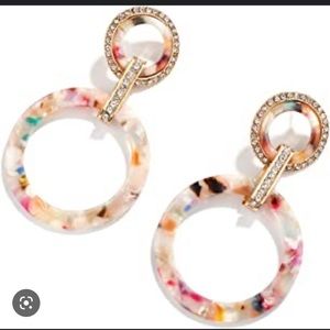 Off-white Resin Acrylic Round Crystal Rhinestones Dangle Earrings